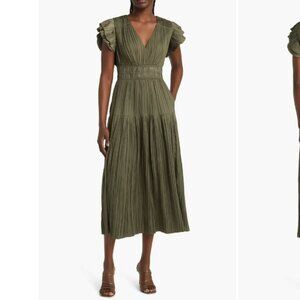 Moon River Plissé Midi Dress